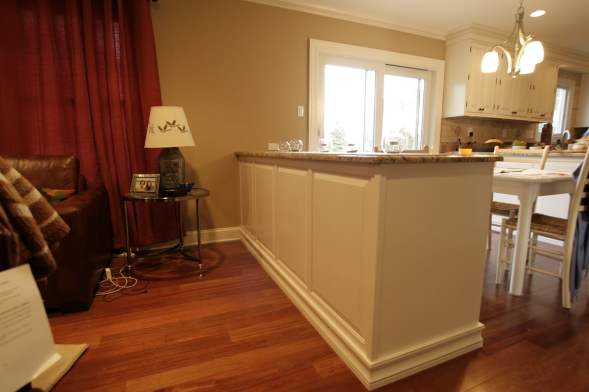 kitchen peninsula and half wall viewed from living room houghton contracting custom home project in newtown pa-optimized