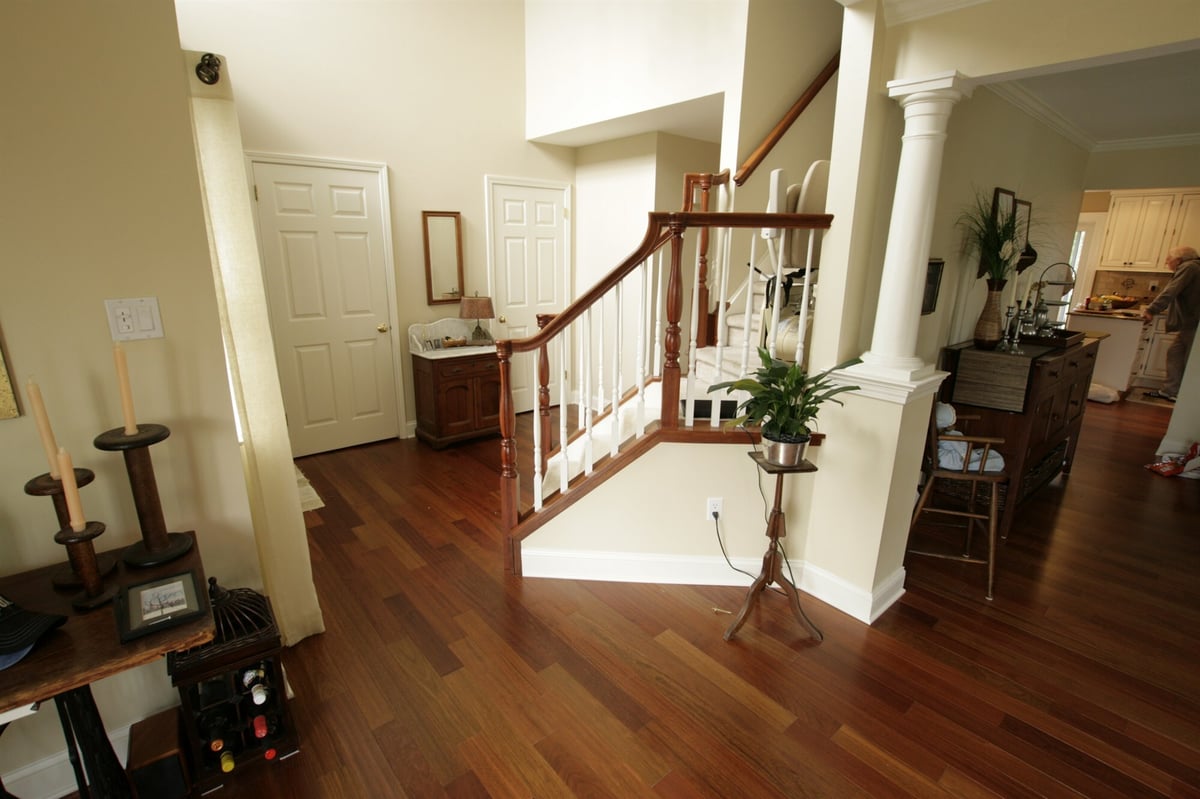 two story foyer with staircase and column custom home project by houghton contracting in newtown pa-optimized