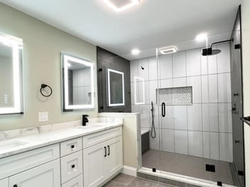 Image of a bathroom remodel with a glass shower