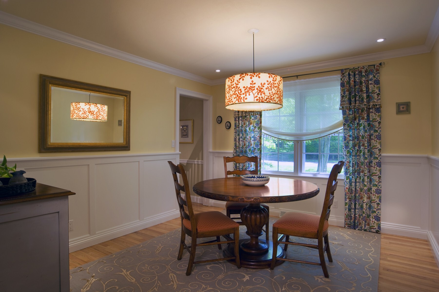 breakfast room with round pedestal table and drum pendant light custom home project by houghton contracting in west windsor new jersey - optimzed