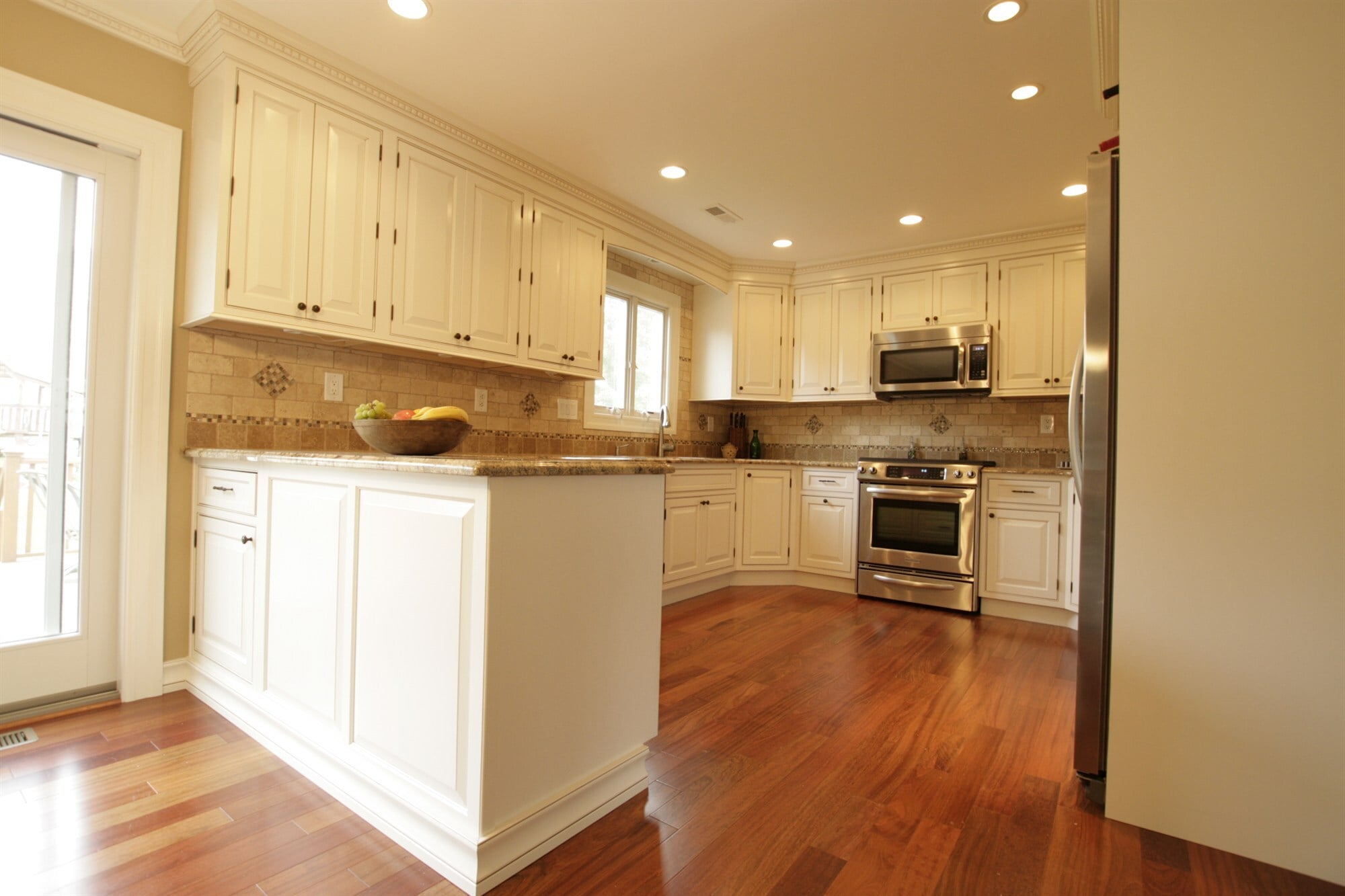 kitchen peninsula with gas range and refrigerator houghton contracting custom home project in newtown pa-optimized